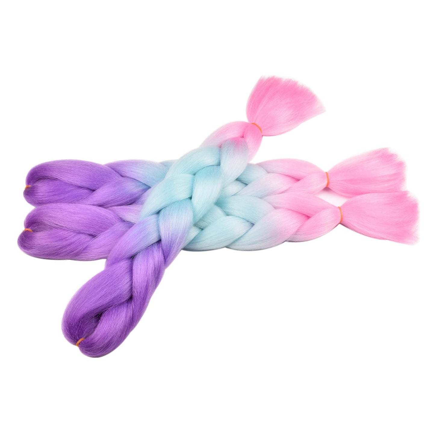 BACANA Pink Ombre Braiding Hair Kanekalon Purple Blue Pink Mermaid Color 3Packs Jumbo Braiding Hair Supplies Synthetic Hair for Braiding 3Tone Ombre Real Soft Healthy (Purple/Maldives Blue/Pink)