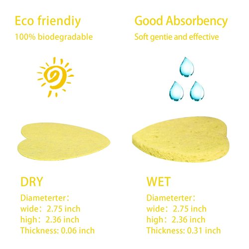 100-Count Compressed Facial Sponges for Estheticians Heart Shape Natural Cellulose Sponge Professional Cosmetic Spa Sponges for Face Cleansing, Massage, Pore Exfoliating, Mask, Makeup Removal, Yellow