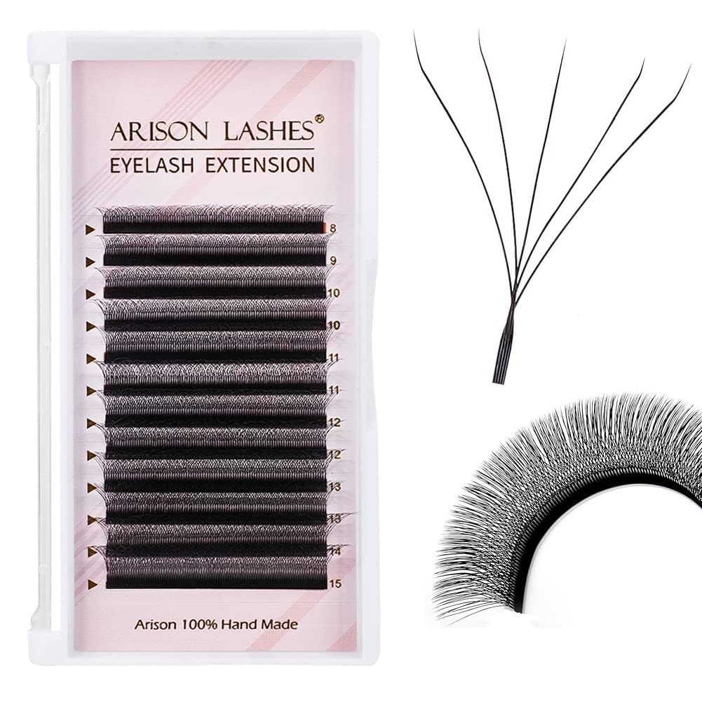 5D W Shape Eyelash Extension Natural Soft Volume 0.07mm D curl 8-15mm Mix Premade Fans Faux Mink Matte Black Cluster 12 rows