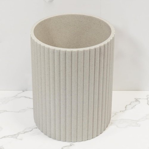 Beige Luxury Stone Bathroom Trash Can - Modern Resin Wastebasket for Office & Home Use