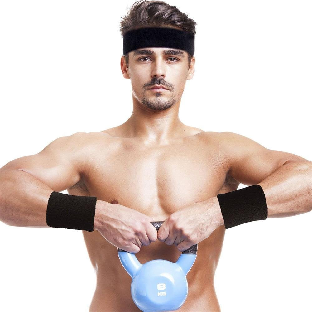 6 Sweatband Headband Wristband for Sports Basketball Running Football Crossfit