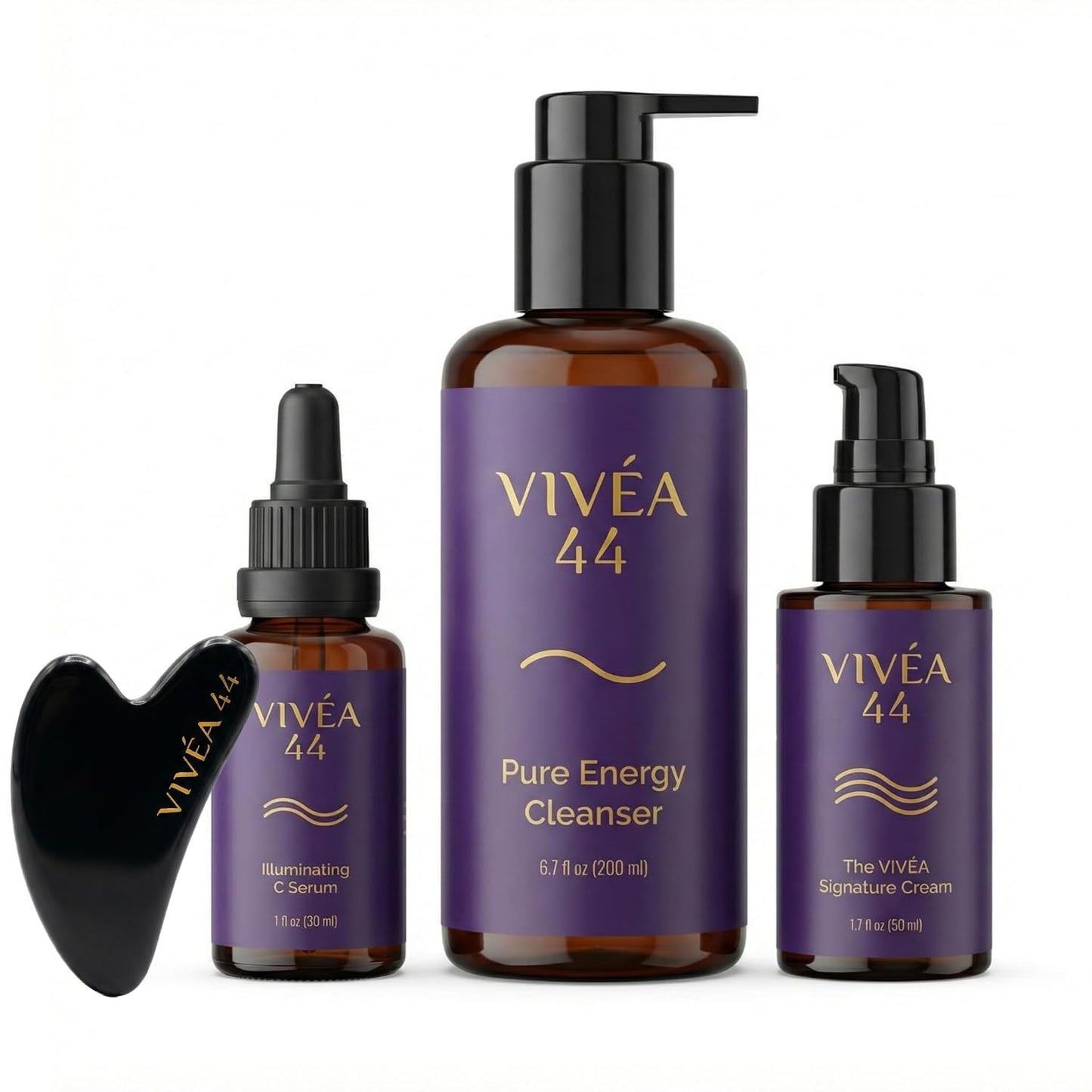 Vivéa Ritual Skincare Set - 3-Piece Daily Hydrating & Brightening Routine with Cleanser, Serum & Moisturizer - Vegan & Cruelty-Free + Gua Sha