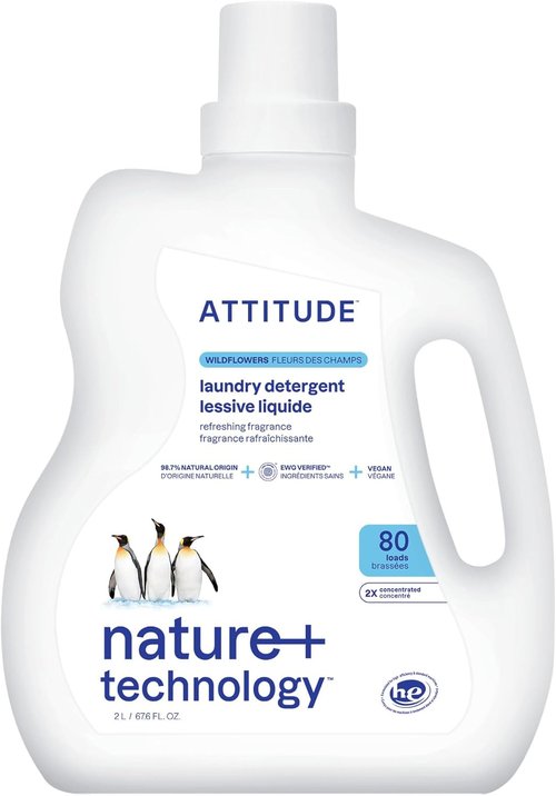 ATTITUDE Liquid Laundry Detergent - EWG Verified, Plant-Based & Vegan, Wildflowers Scent, 80 Loads | 67.6 Fl Oz