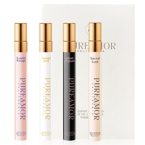 PUREAMOR Pheromones Perfumes for Women, Long lasting Skin Scent Fragrance Set, Amber Vanilla, Saffron Amber, Woody Citrus, Spicy Sandalwood, Body Chemistry Perfume Oil Travel Cologne for Day & Night