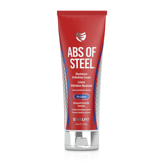 SteelFit Abs of Steel | Maximum Definition Skin Firming Lotion | 30-45 Days of Supply | Skin Tightening Cream for Sculpting Abs | L-Carnitine Supplement | Pre & Post Workout for Men & Women