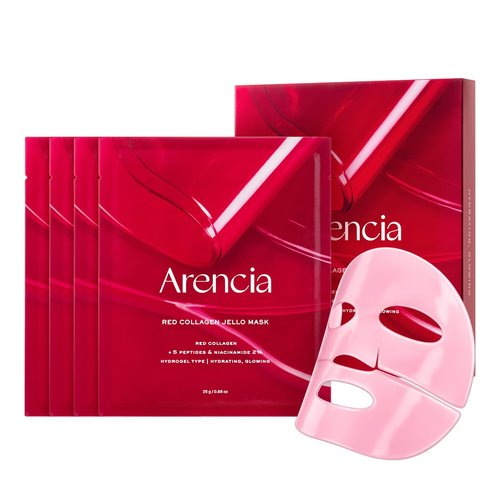 ARENCIA Red Collagen Jello Mask - Plump & Hydrating Hydrogel Mask for Dry Skin | 4 Pack with Collagen & Peptides