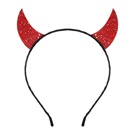 NEVEF Halloween Devil Horns Headband for Girls Shining Halloween Headband Costume Party Accessory for Women Men Boys (Rhinestone Devil Horns Headband)