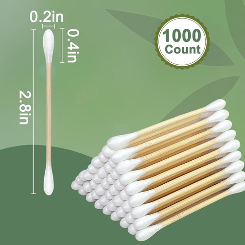 Bamboo Cotton Swabs - Eco-Friendly Disposable Swabs with Soft Tips - 1000 Count in 10 Packs