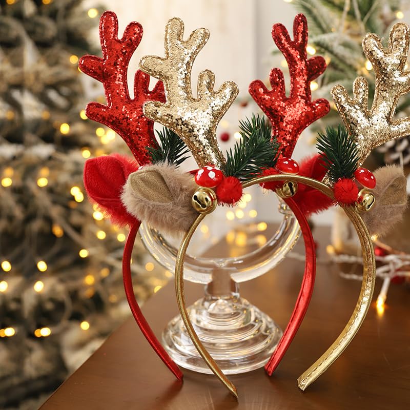 Christmas Headbands Christmas Red Reindeer Headbands Glitter Elk Antler Designs Headbands Christmas Antler Headbands Christmas Red Headbands Christmas Hair Accessories Christmas party headbands