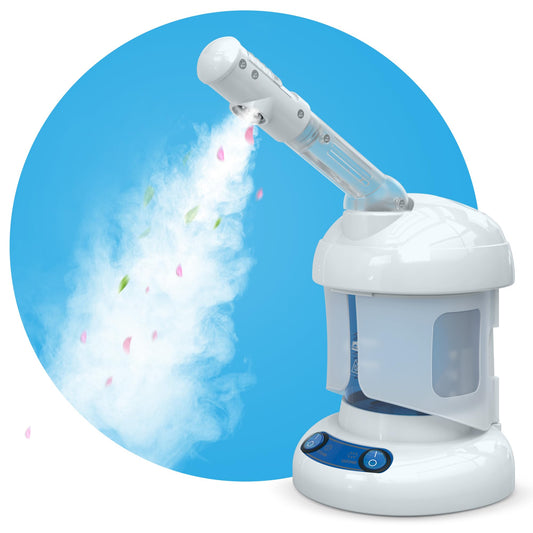 Nisperos Nano Ionic Facial Steamer - 360° Rotatable Sprayer - 40 Minutes Warm Mist - Humidifier - Professional Face Steamer for Facial Deep Cleaning (White)