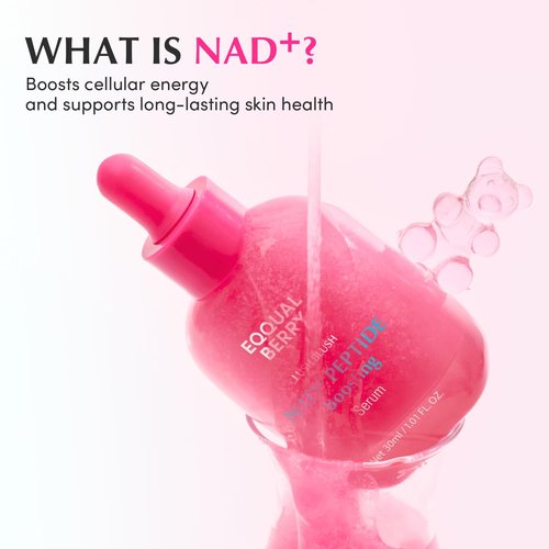 EQQUALBERRY NAD+ Peptide Boosting Serum – Niacinamide 2% + 14 Peptides + Vegan Collagen Anti-Aging Korean Skincare Face & Neck & Body Serum | Firming & Lifting Pink Serum (1.01oz / 30ml)
