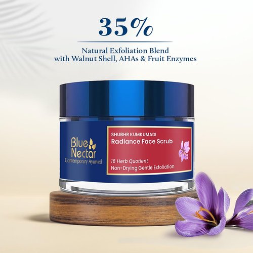 Blue Nectar Saffron Face Scrub - Gentle Ayurvedic Tan Remover for Glowing Skin | 1.7 Oz with 16 Herbs