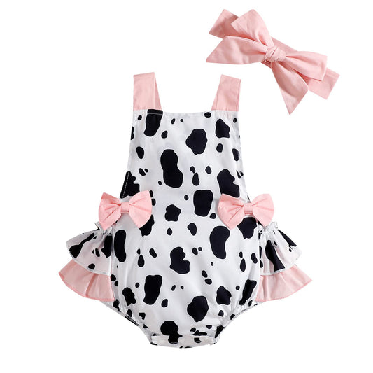 Baby Girl Romper Toddler Smash Cake Outfit Backless First Birthday Outfits Bubble Bodysuit One Piece Polka Dot Summer Clothes Casual First Communion Baby Shower Thanksgiving Pink- Cow 9-12 Months