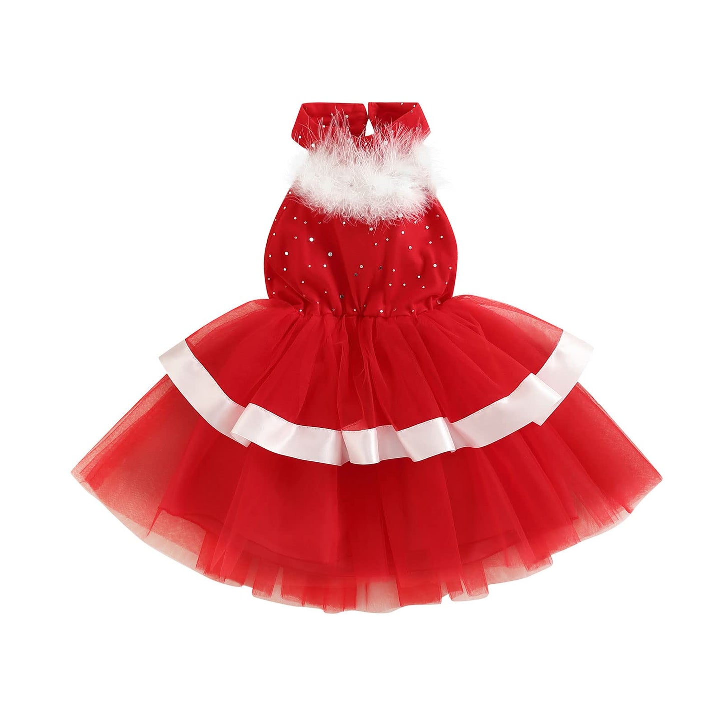 Baby Girls Christmas Dress Velvet Santa Claus Dress Long Sleeve Plush Xmas Princess Party Cosplay Costume Dress (U-Red, 2-3 Years)