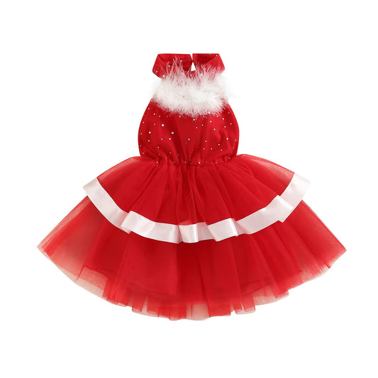 Baby Girls Christmas Dress Velvet Santa Claus Dress Long Sleeve Plush Xmas Princess Party Cosplay Costume Dress (U-Red, 2-3 Years)