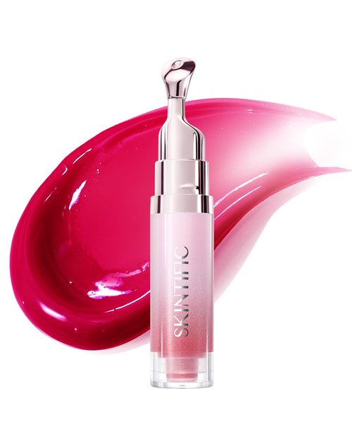 SKINTIFIC Peptide Brightening Lip Serum, Hydrating & Plumping Tinted Lip Gloss, Moisturizing Lip Balm with Polypeptides & Squalane for Glossy Sheer, Smooth Lips(06 Cherry Red)
