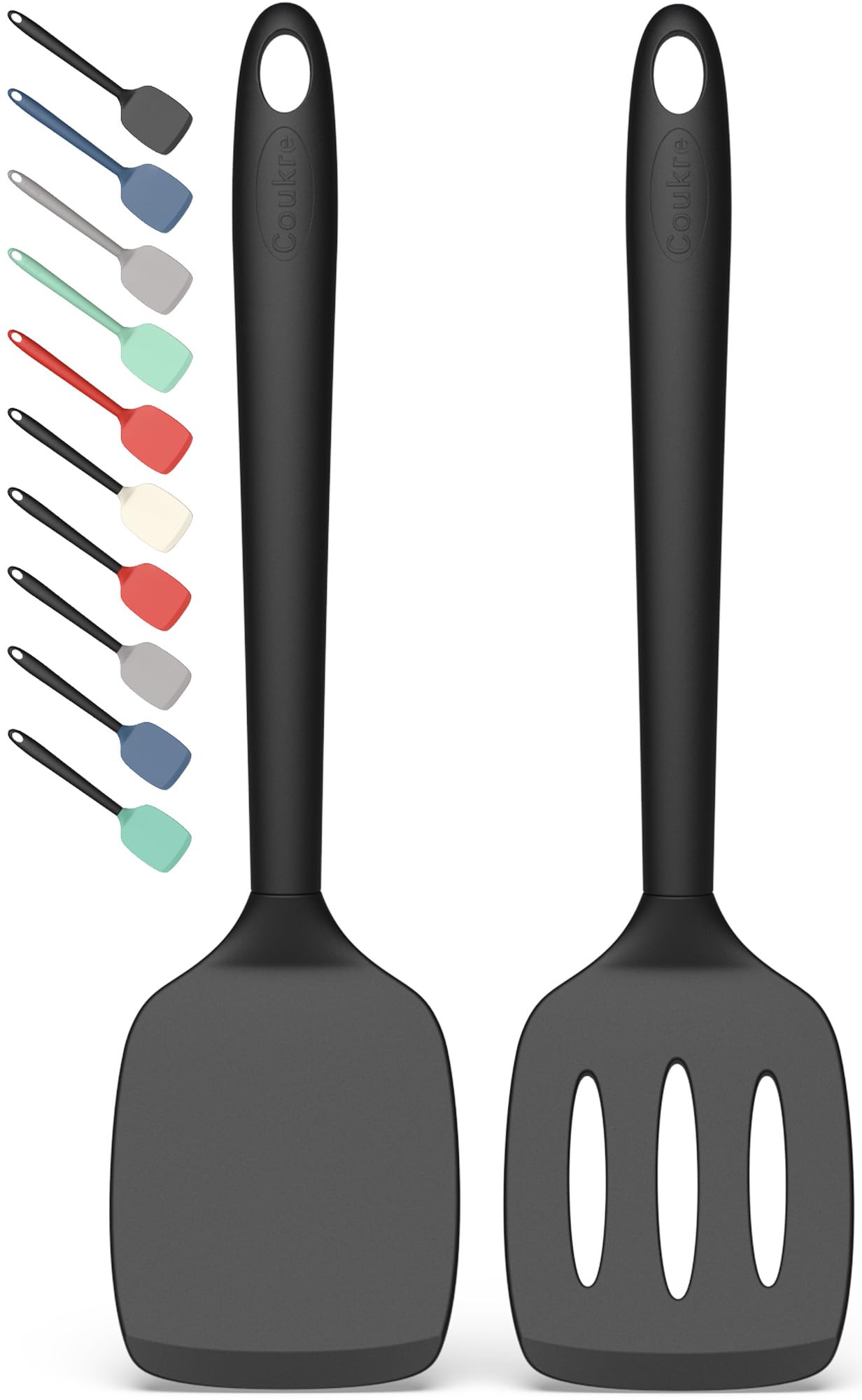 Coukre 2 Pack Silicone Spatula Set, High Heat Resistant, BPA Free Kitchen Spatula, Solid & Slotted Turner for Non-Stick Pans, Sautéing, and Flipping (2, AquaGreen)