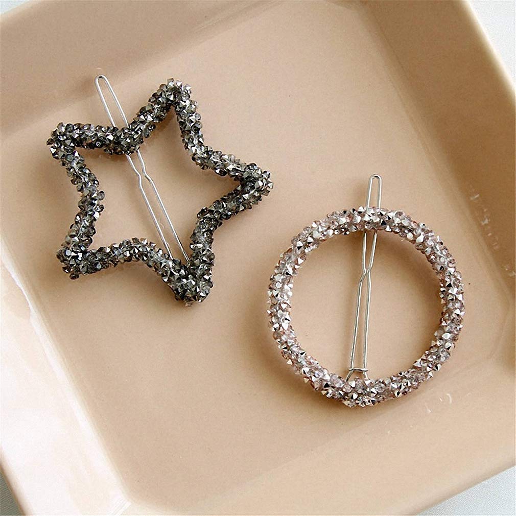 Giwotu 1 pc Crystal Rhinestones Hairpin Star Triangle Round Shape Women Hair Clips Barrettes Hair Accessories Round Black