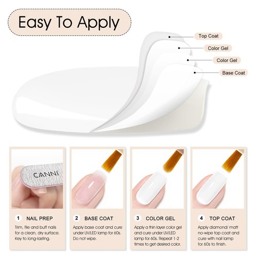 CANNI White Gel Polish – 1 Pc Pure White, High Gloss UV/LED Soak-Off Gel Nail Polish for French Manicure, DIY & Salon Quality for Grils & Women