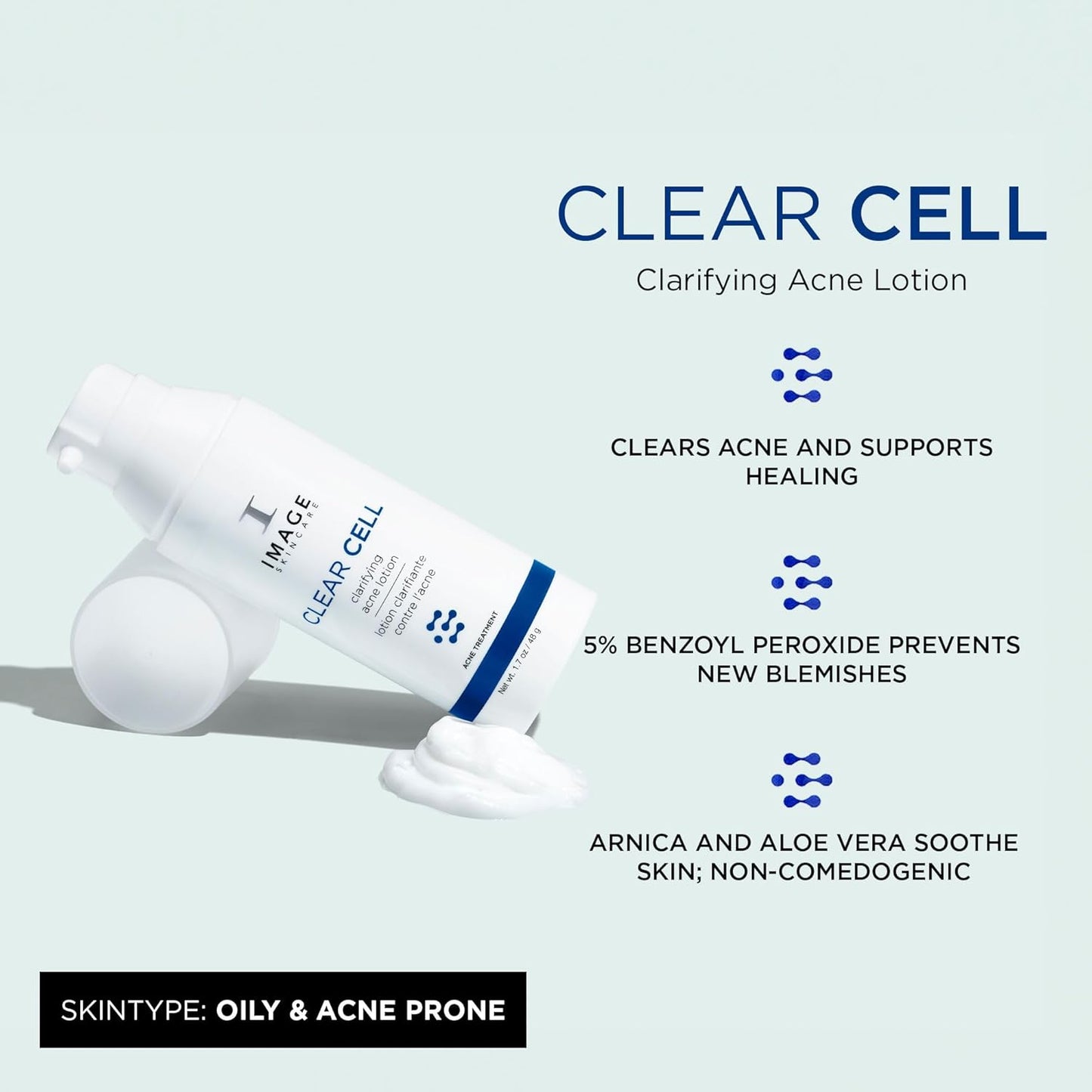 IMAGE Skincare Clear Cell Acne Treatment Lotion - Benzoyl Peroxide Formula, 1.7 oz for Blemish Control