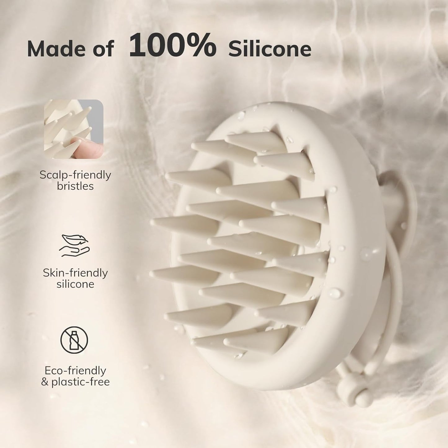 Sndyi Silicone Scalp Massager - Soft Bristle Shampoo Brush for Dandruff & Hair Growth - Oatmeal Color