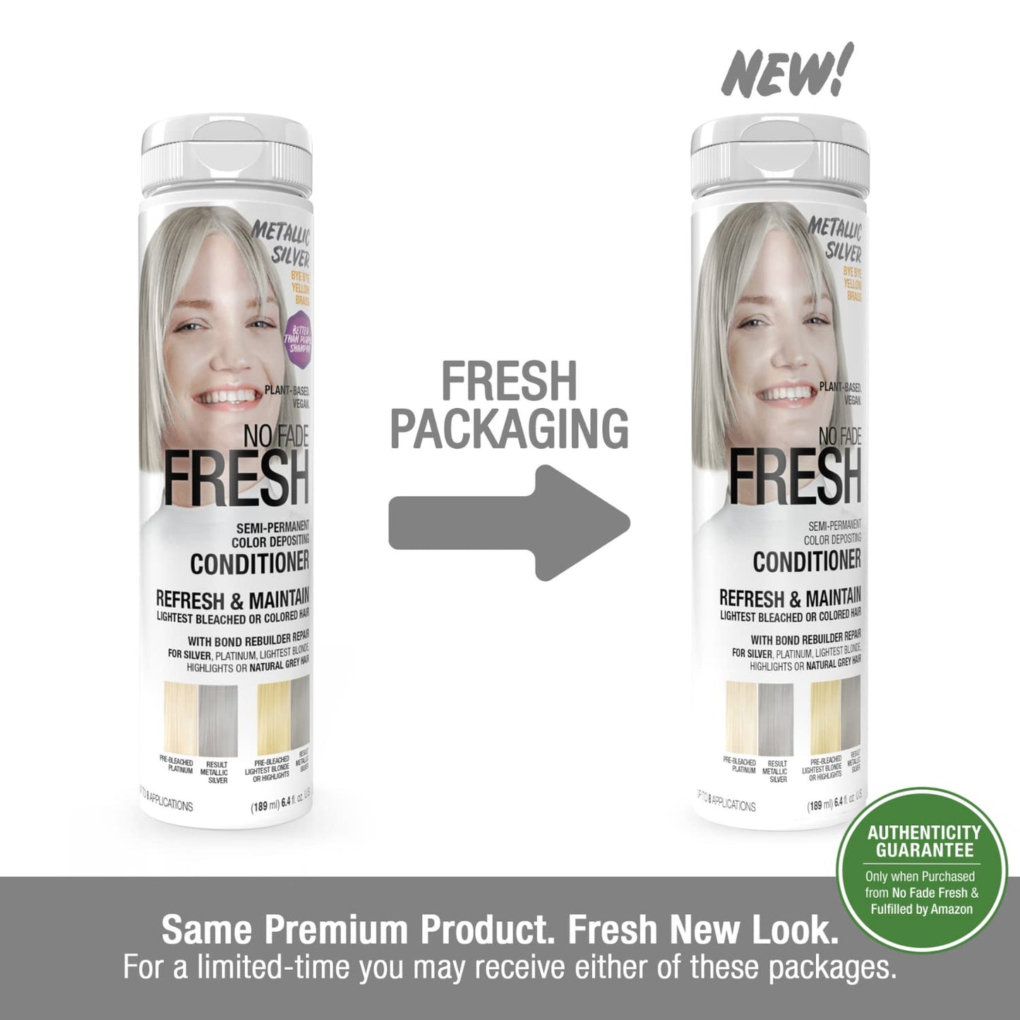 NO FADE FRESH Metallic Silver Color Depositing Conditioner - Semi Permanent Hair Color with BondHeal Bond Rebuilder - Silver Hair Dye - Deep Conditioner Hair Mask 6.4 oz