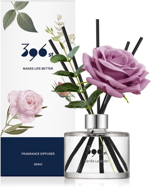 396 St. Rose Flower Reed Diffuser - Vanilla Lavender Scent | 200ml (6.7oz) Home Fragrance Decor