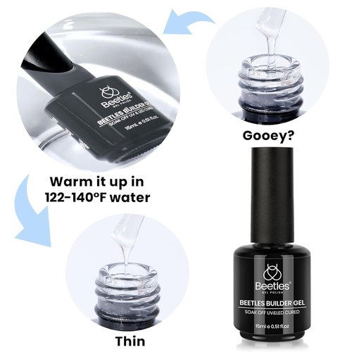 Beetles Builder Gel Kit-Dew Glow 2Pcs 0.51oz 8 in 1 Nail Extension Building Nail Apex Strengthener for Thin Nails with Liner Brush DIY Salon at Home for Beginners,UV & LED Lamp Needed
