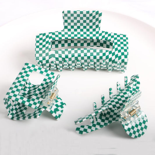 Vintage Green/White Cellulose Acetate Banana Hair Clips, Pack of 3, Nonslip Claw Clamps for Women and Girls