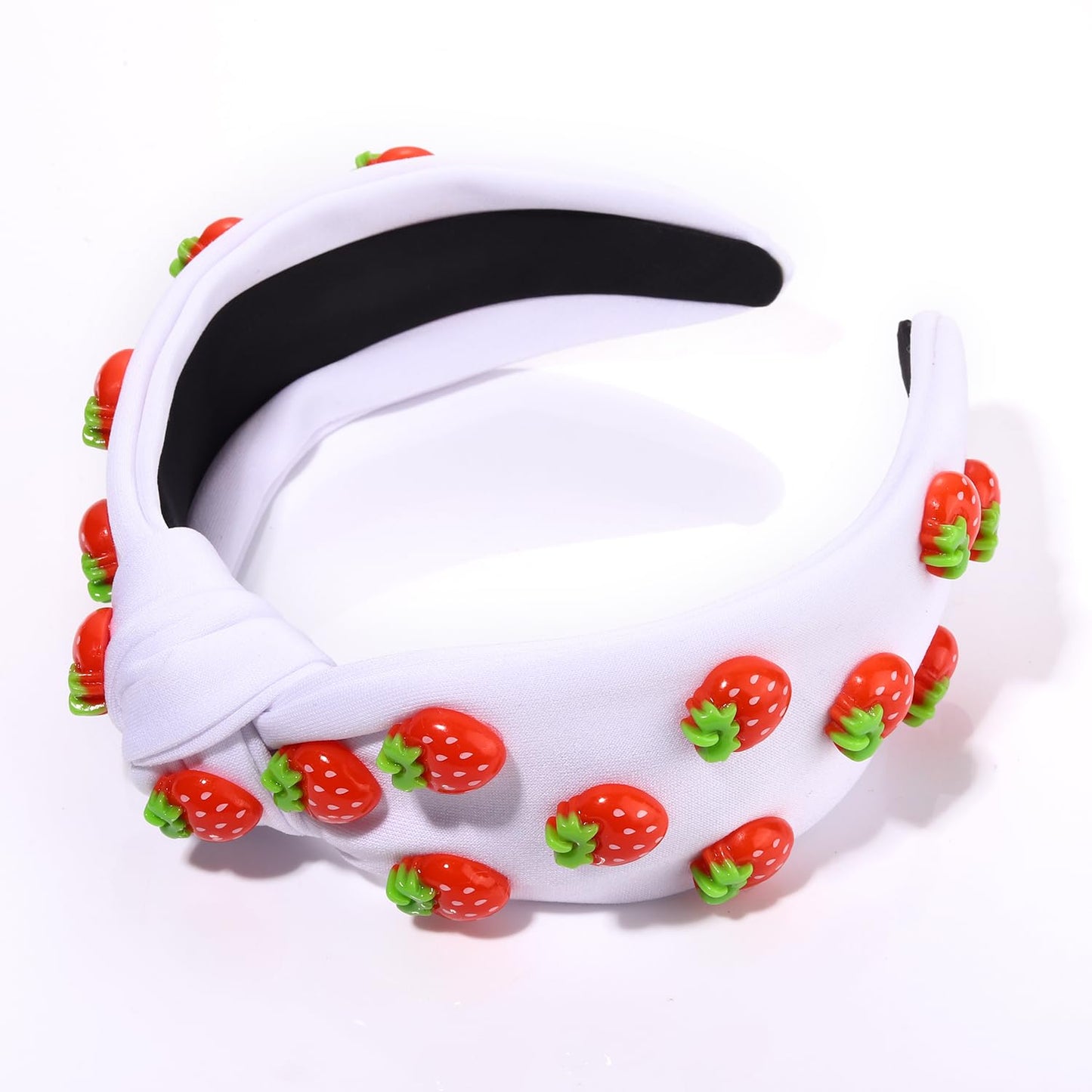 VOGUEKNOCK Fruit Headbands for Women Girls Tropical Strawberry Knotted Headband Summer Beach Headwear Hair Accessories (Strawberry-White)