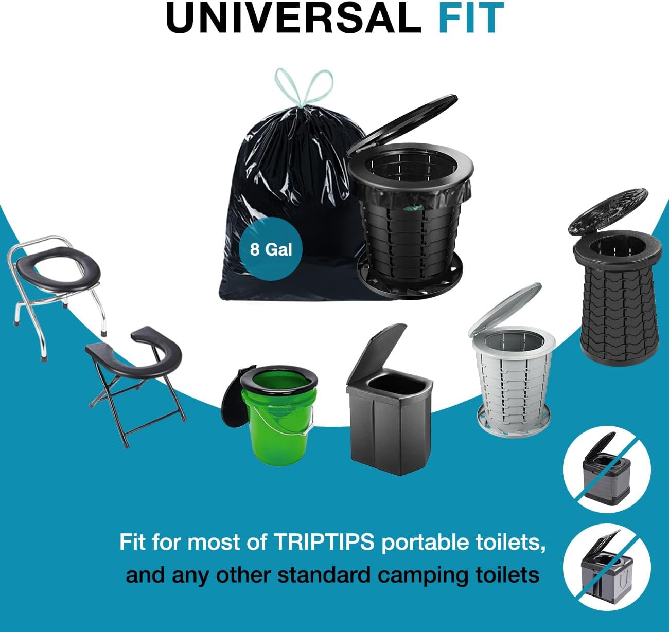 TRIPTIPS Portable Toilet Bags - Leak-Proof 8 Gallon Waste Bags for Camping, Hiking & Travel