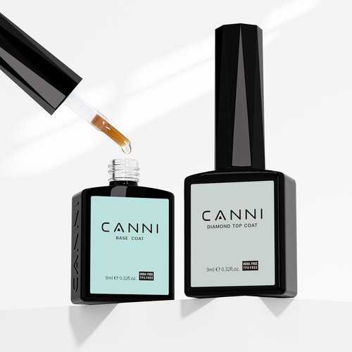 CANNI 2 Pcs 9ml Gel Base Top Coat Gel Polish Set - Shine Finish and Long Lasting, Soak Off LED Nail Lamp Base Top Coat DIY Nail Salon Manicure Gifts for Women