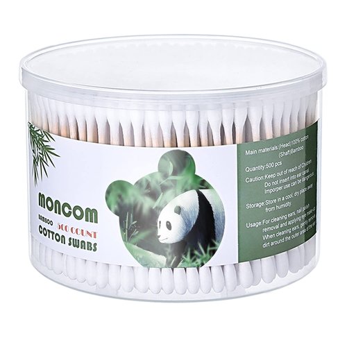 MONCOM Cotton Swabs - 500 Count Biodegradable Eco-Friendly Double Round Tips | Strong Wooden Sticks, 2.8 Inch