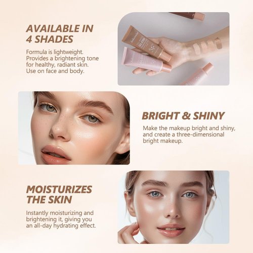 Natural Glow Illuminator Glotion - Glowing, Moisturizing, Lightweight Base, Multi-Purpose - Hydrating & Illuminating Makeup Highlighter for Radiant, Sun-Kissed Look (#3 Medium, 1.35 Fl Oz (Pack of 1))