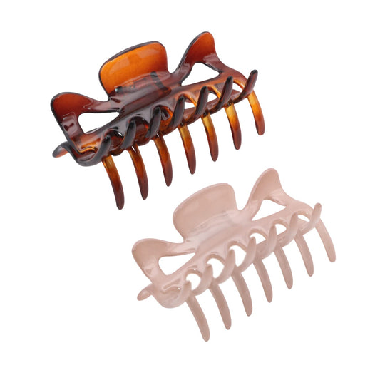 Parcelona French Classic Small 2.5" Celluloid Jaw Hair Claw Clips for Women and Girls (Blush Pink-Tortoise Shell)