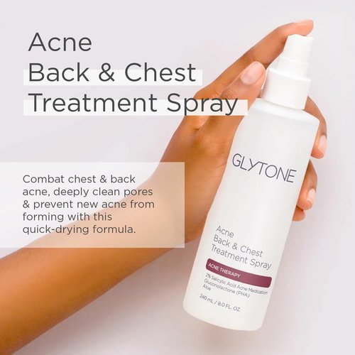 Glytone Chest & Back Acne Treatment Spray - 2% BHA Salicylic Acid & Gluconolactone - Quick-Dry, Fragrance-Free Formula for Body Acne - 8 fl oz
