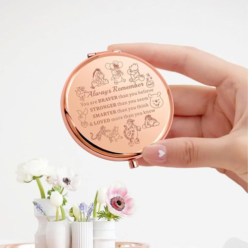KEYCHIN Honey Bear Compact Makeup Mirror - Inspirational Design with Pig, Donkey, Tiger & Rabbit | Perfect Gift