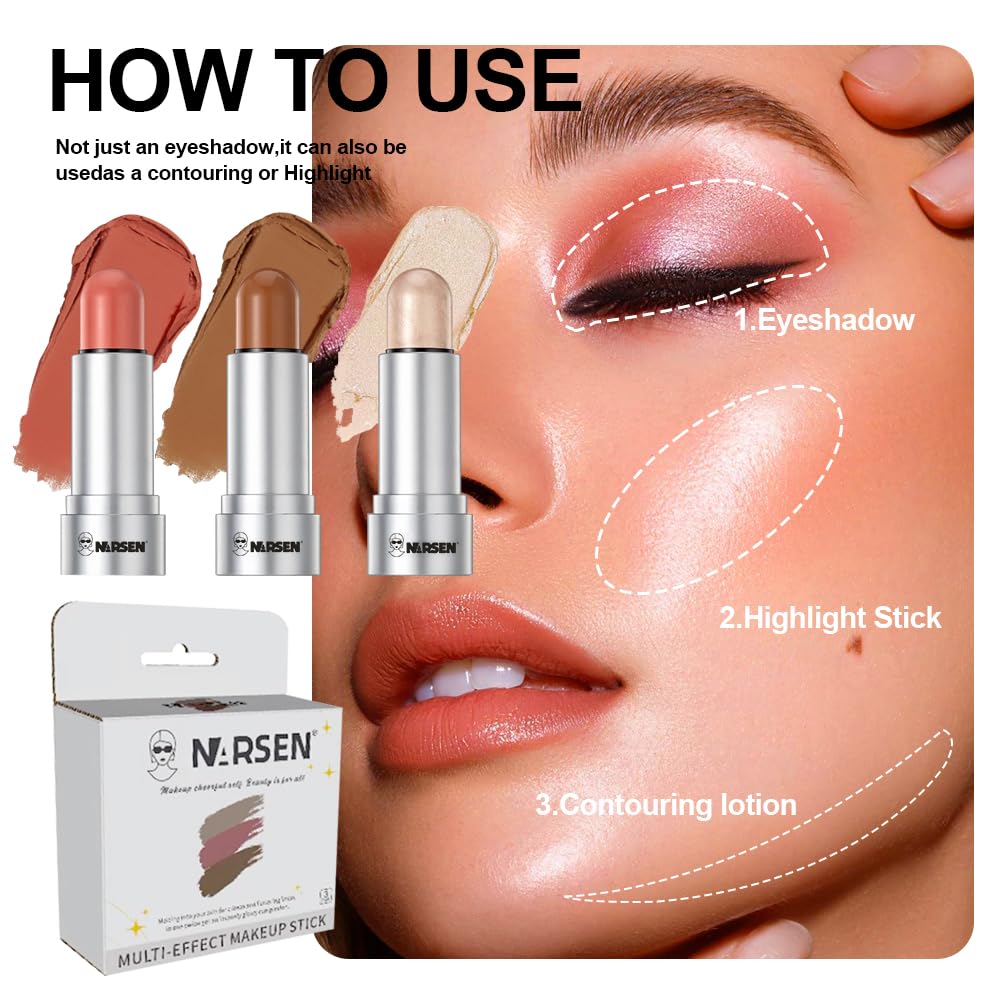 Skiennix 3-Pack Face Stick Set | Contour, Highlighter & Blush - Creamy Texture for Natural Finish
