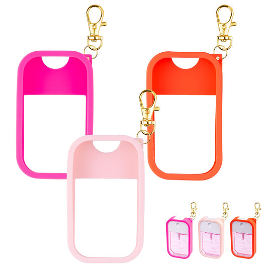 COCGVEL Silicone Case Compatible with Touchland Hand Sanitizer Spray, Protective Case with Keychain for Power Mist and Glow Mist 1 fl oz, Hand Sanitizer Spray Accessory (Colourful 1, 3 Pack)