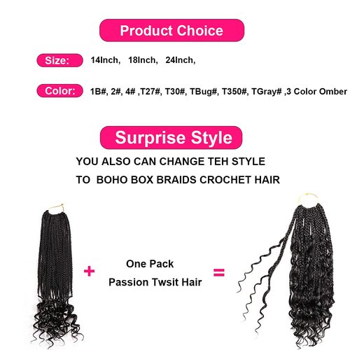 URNice 7 Packs 24 Inch Crochet Box Braids Hair with Curly Ends Prelooped Bohemian Goddess Box Braids Crochet Hair Braiding Hair Crochet Braids Hair for Black Women (24 Inch 7 Pack, T30 )