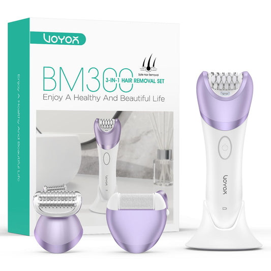 VOYOR Epilator for Women, 3 in 1 Epilator Hair Removal for Women, Epilators Hair Remover for Leg Arm with 30 Tweezers, Rechargeable & Cordless Electric Lady Shaver & Trimmer BM300 (Purple)