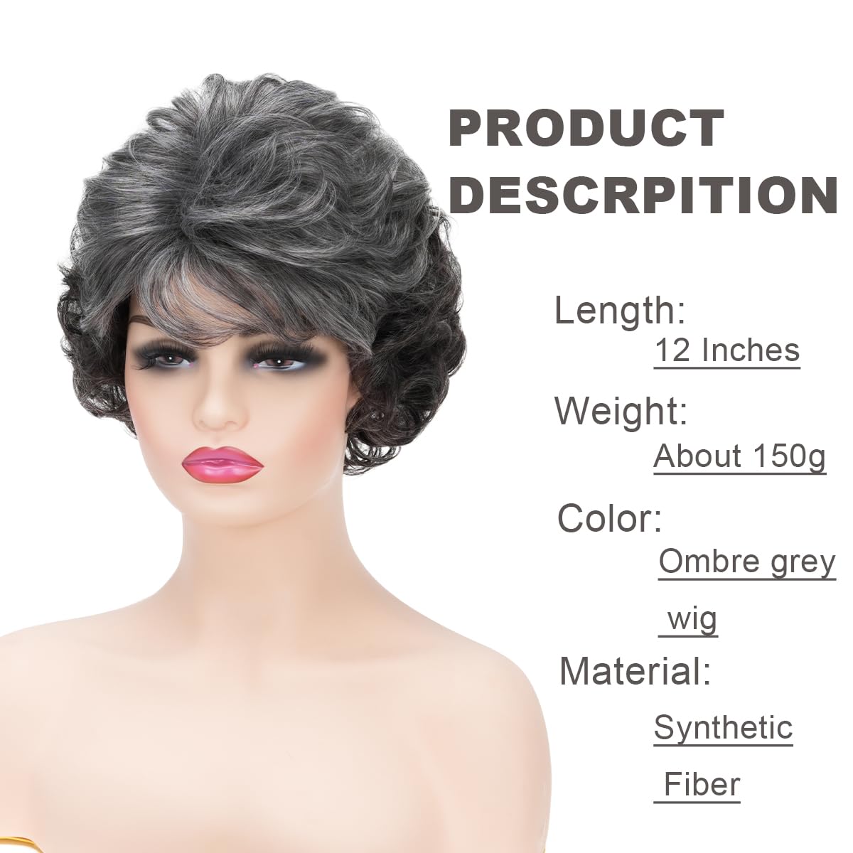 Sabosi Short Gray Wigs for Black Women Synthetic Natural Wavy Costume Cosplay Party Wig