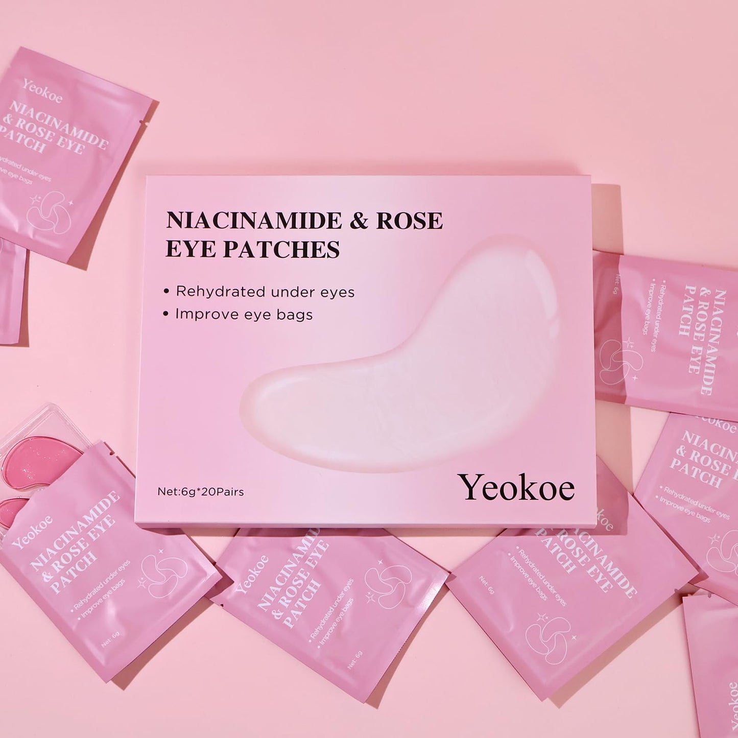 Yeokoe Under Eye Patches for Dark Circles,Puffy Eyes,20 Pairs Face Masks SkinCare With Niacinamide and Rose for Rehydrated