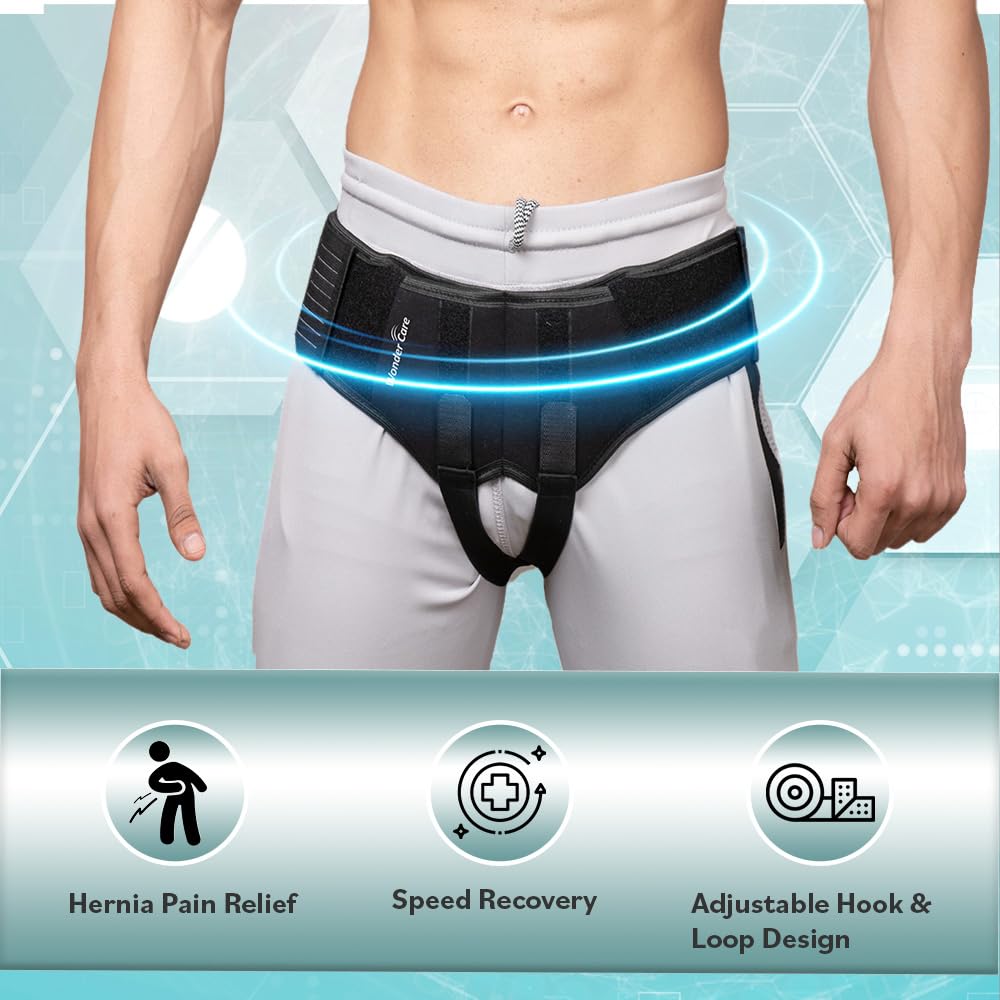 Wonder Care- Inguinal Hernia Support post-surgery Hernia pain relief Truss Brace for Double Inguinal or Sports Hernia with 2 Removable Compression Pads & Adjustable Groin Straps-Large