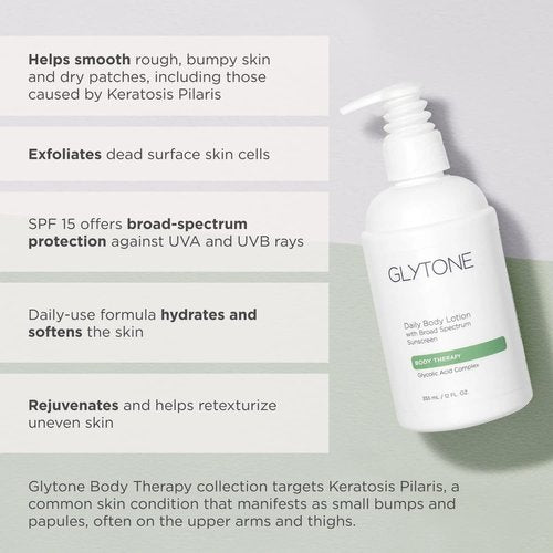 Glytone Daily Body Lotion with SPF 15 - Broad Spectrum Sunscreen Moisturizer for Sensitive Skin - 12 oz