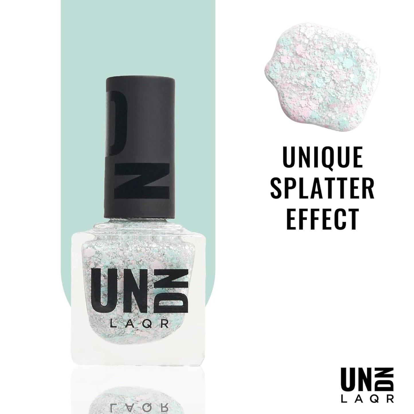 UN/DN Vegan Nail Polish - 0203 Splatter - Pastel Pink and Blue Paint Splatter Nail Polish - Long Lasting, Cruelty Free Fingernail Polish - 0.5 oz