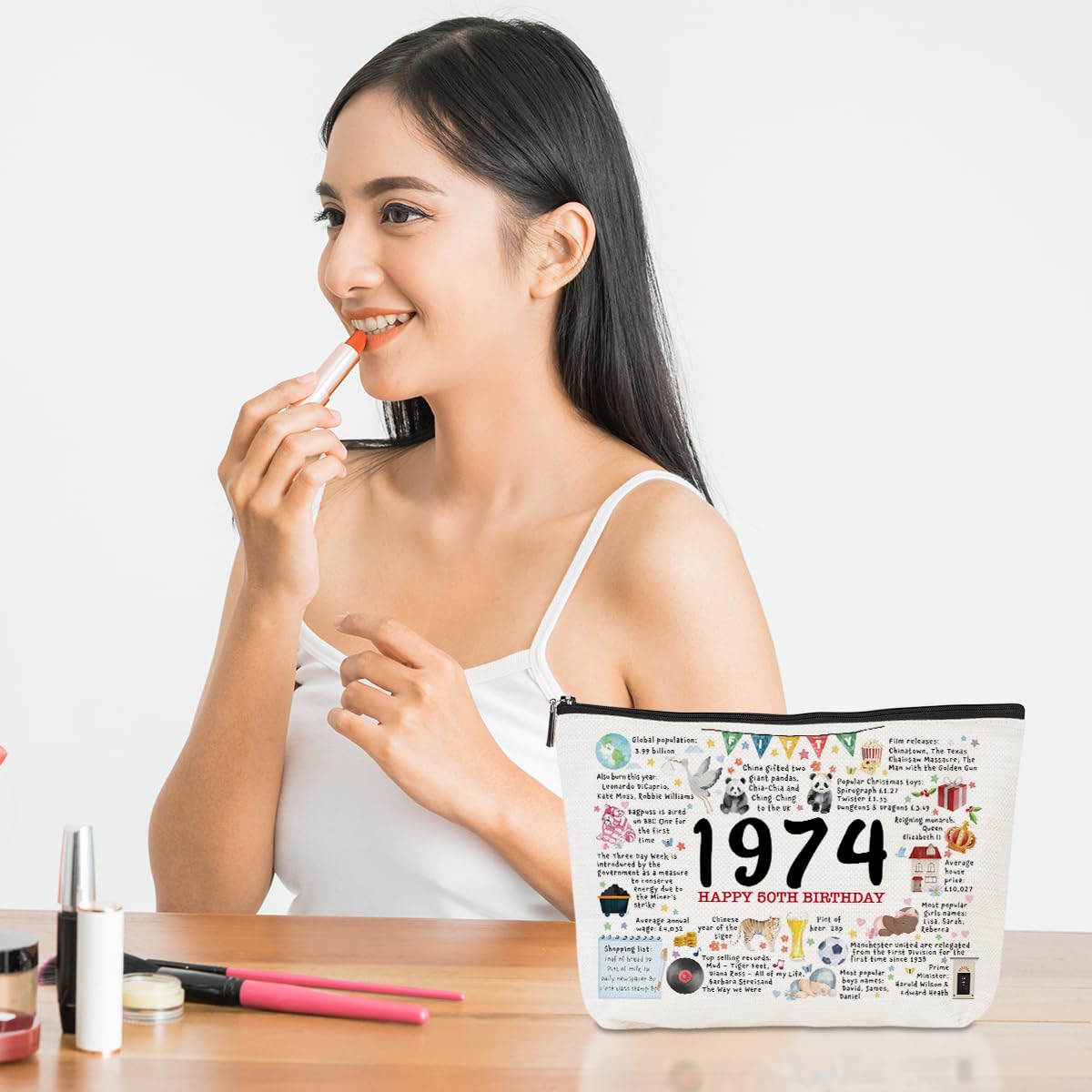 CVYW 50th Birthday Gifts for Her 1974 Makeup Bag 50 Year Old Gifts for Women Cosmetic Bag 50th Birthday Gift Ideas for Female Friend Sister Grandma Mom Retirement Birthday Travel Toiletry Bag