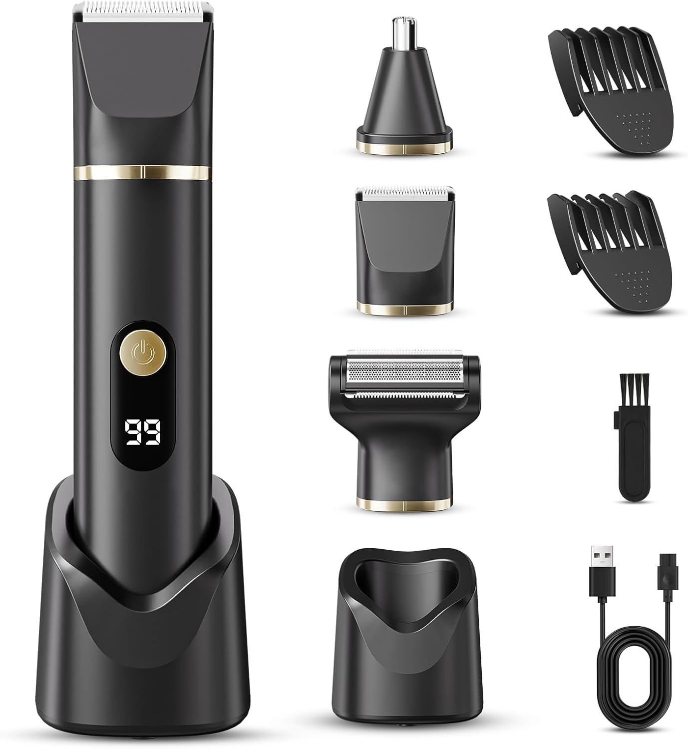 Skiennix Beard Trimmer - IPX7 Waterproof Electric Razor Grooming Kit for Men | Wet/Dry Use, Black