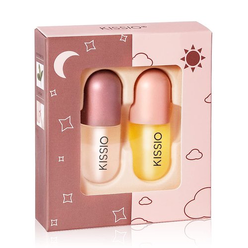 KISSIO Lip Plumper Set - Natural Lip Plumper Gloss for Day & Night Use | 2-Piece Moisturizing Care