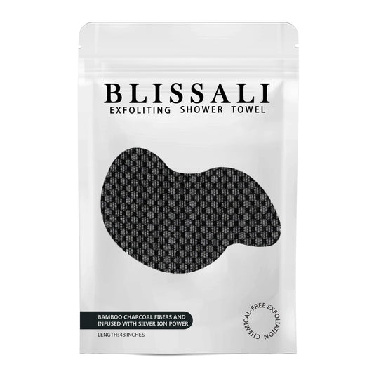 BLISSAL Exfoliating Shower Towel 48",Premium Scrub Wash Cloth for Body Face, Exfoliating Washcloth for Men and Woman(Black)